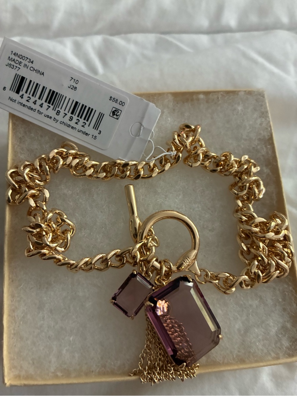 Ralph Lauren Gold Chain Necklace with Purple Gem Charms